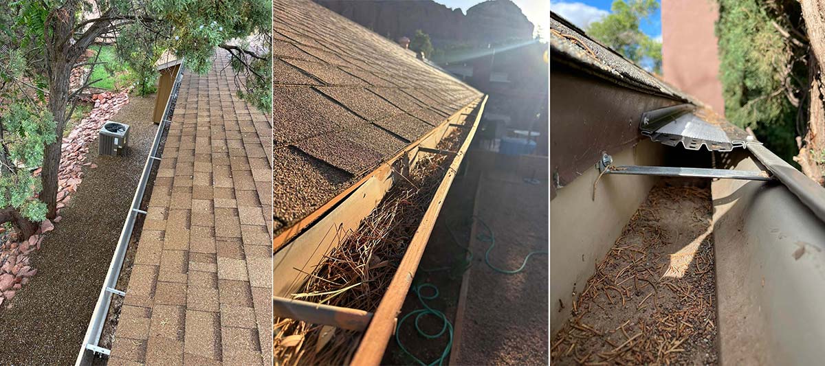 Inspection and cleaning of different gutter systems to determine the best gutter materials for Arizona homes
